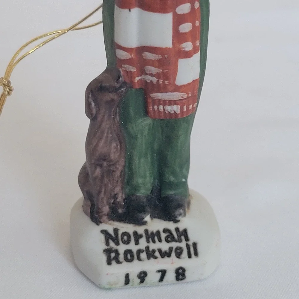 Vtg‎ 1978 Ceramic Norman Rockwell Dave Grossman Christmas Ornament Caroler w Dog